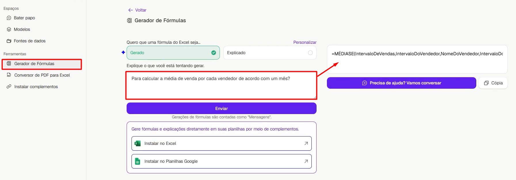 Utilizando o Formula Bot