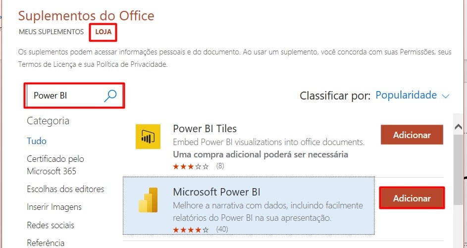 Ativando o Power BI no PowerPoint