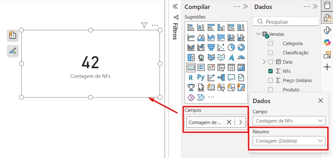 Configurando Resultados do Visual de Cartão no Power BI