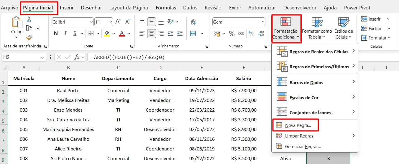 Criando Regra para Formatação Condicional no Excel