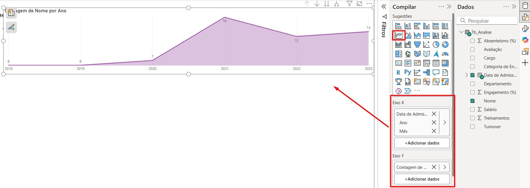 Gráfico de Linhas no Power BI