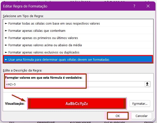 Criando Regra para Formatação Condicional no Excel