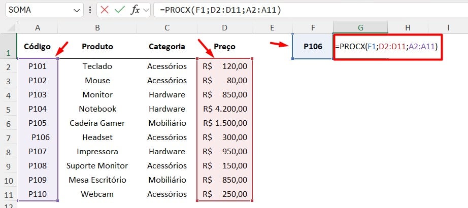 Erro na Função PROCX no Excel