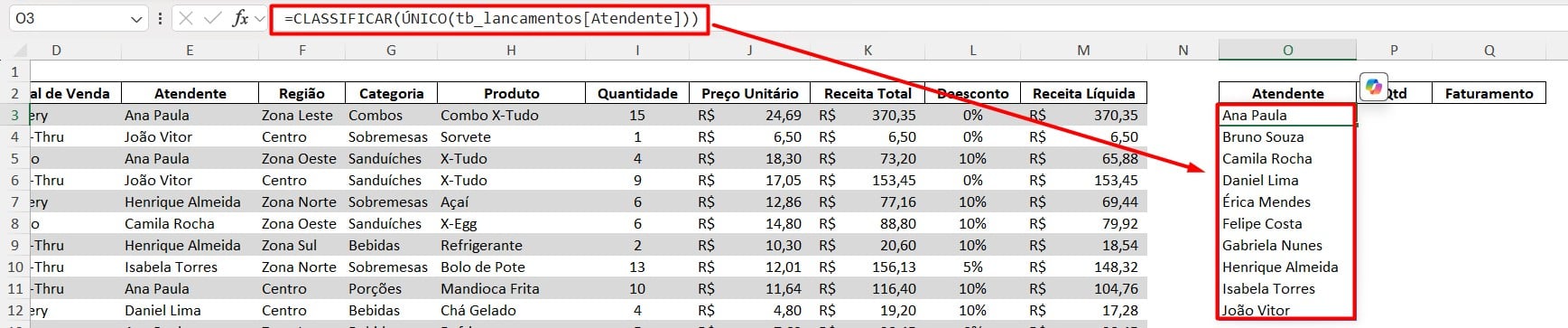 Função ÚNICO no Excel