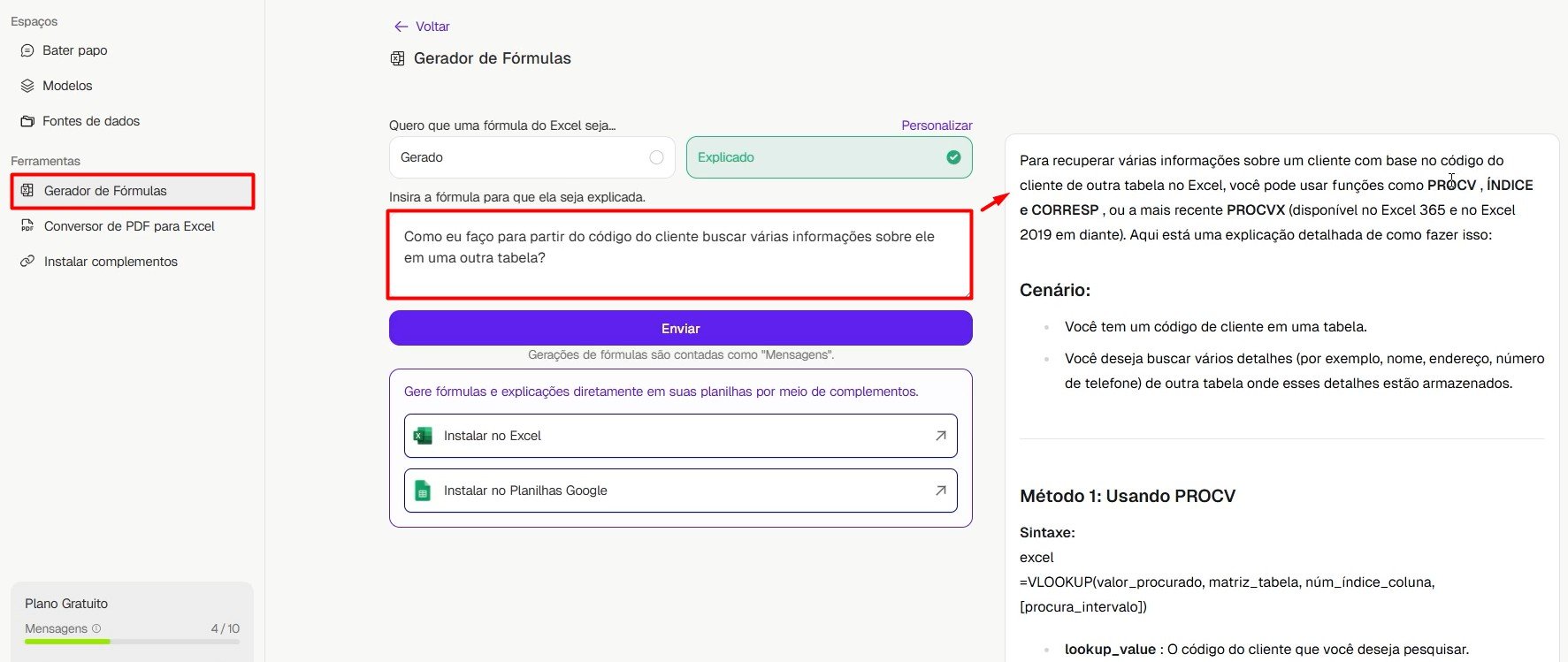 Utilizando o Formula Bot