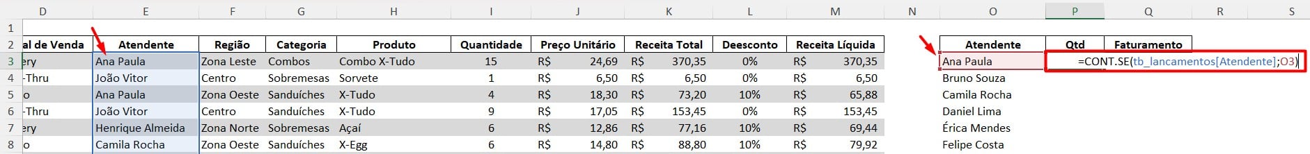 Função CONT.SE no Excel