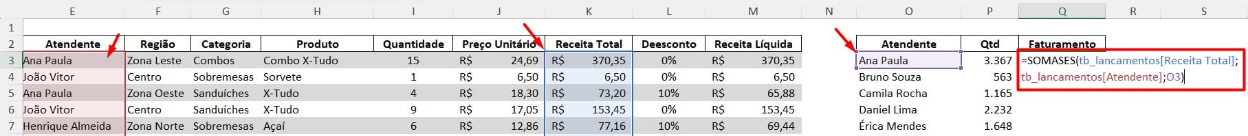 Função SOMASES no Excel