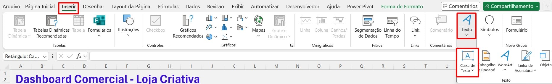 Inserindo Caixa de Texto no Excel