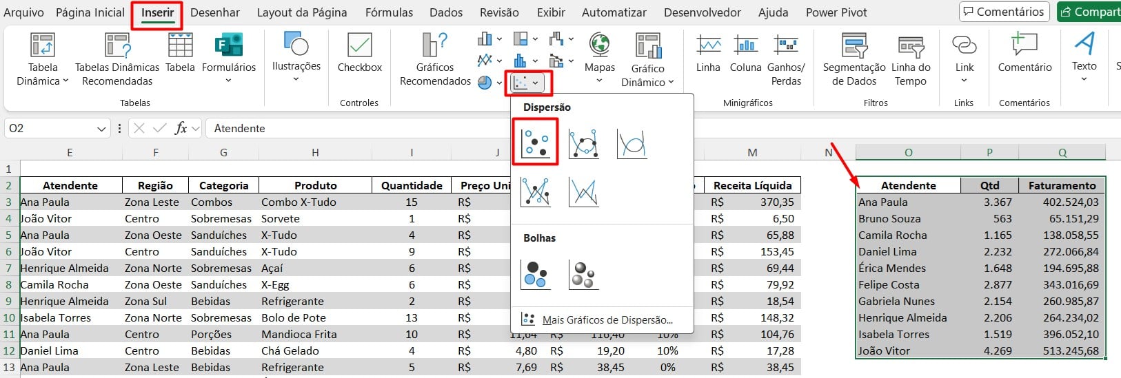 Criando Gráfico de Dispersão no Excel