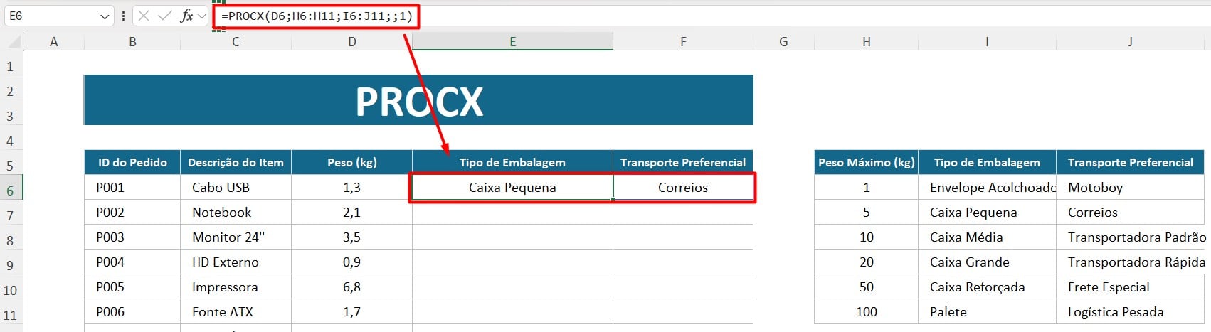 PROCX no Excel