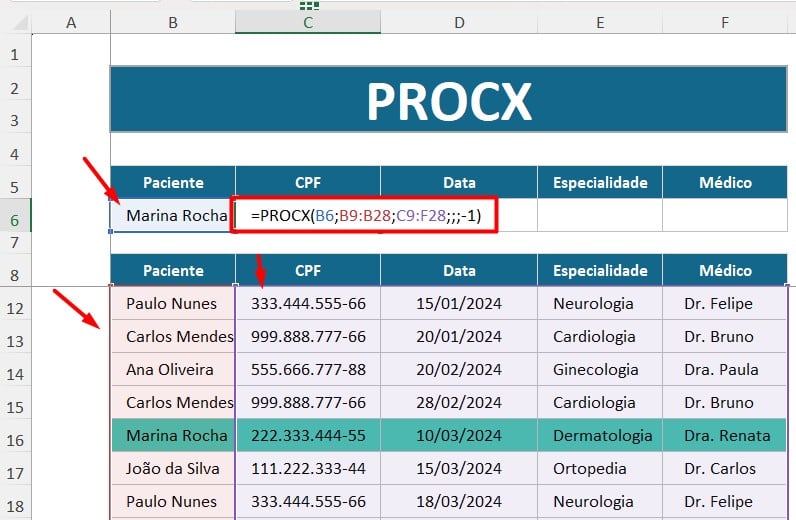 PROCX na Busca Inversa no Excel
