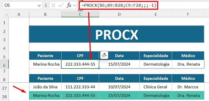 PROCX na Busca Inversa no Excel