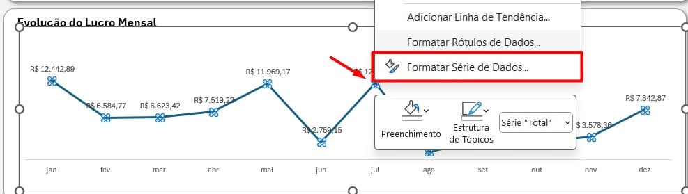 Personalizando Gráfico de Linhas no Excel