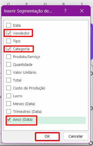 Inserindo Segmentação de Dados no Excel