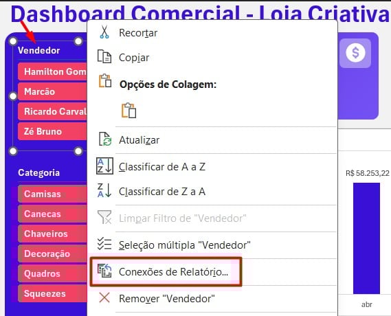 Conectando Relatórios na Segmentação do Excel