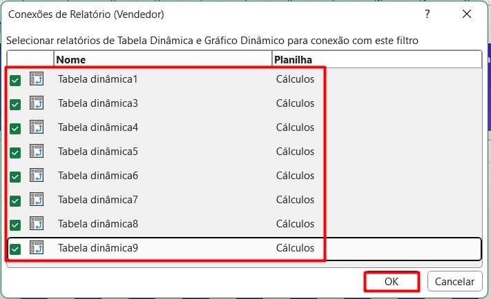 Conectando Relatórios na Segmentação do Excel