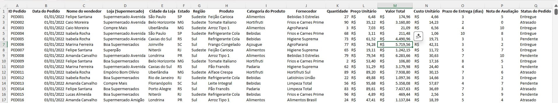 Base de Dados de Vendas no Excel