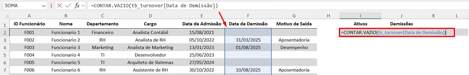 Aplicando a Função CONTAR.VAZIO no Excel