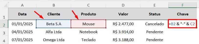 Criando Coluna de Chave no Excel