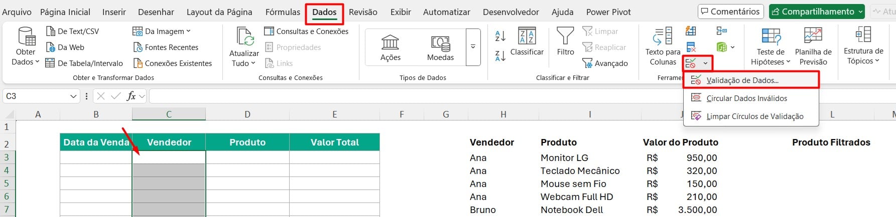 Criando Lista Suspensa no Excel