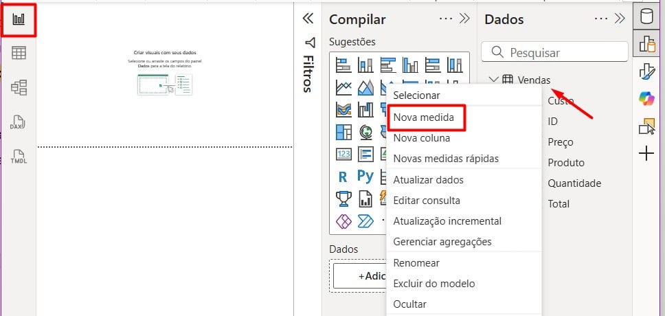 Criando Nova Medida no Power BI