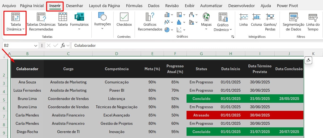 Criando Tabela Dinâmica no Excel