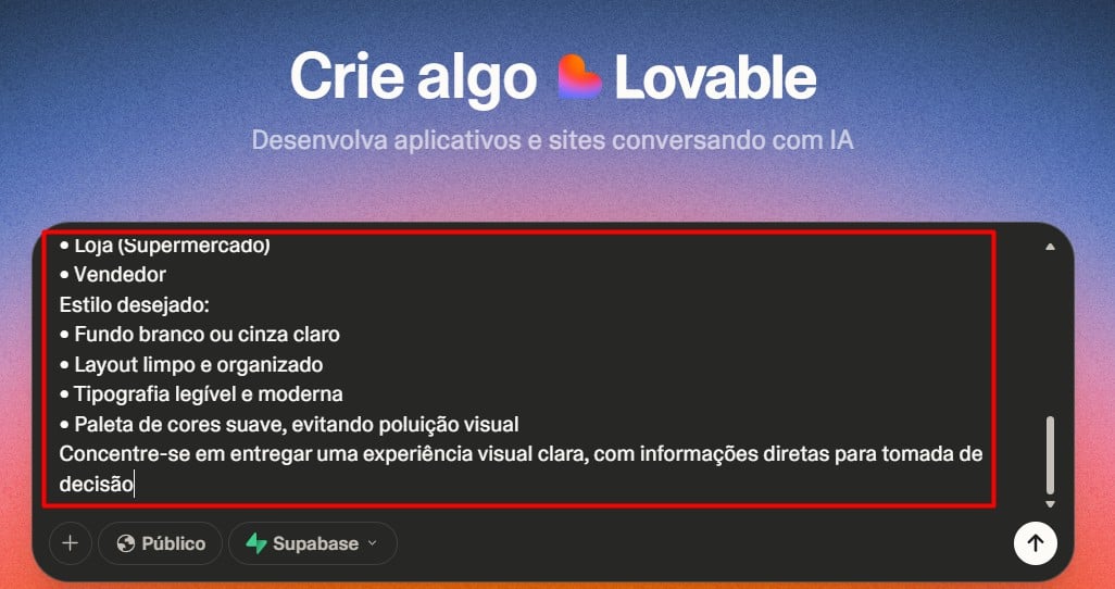 Envio de Prompt ao Lovable