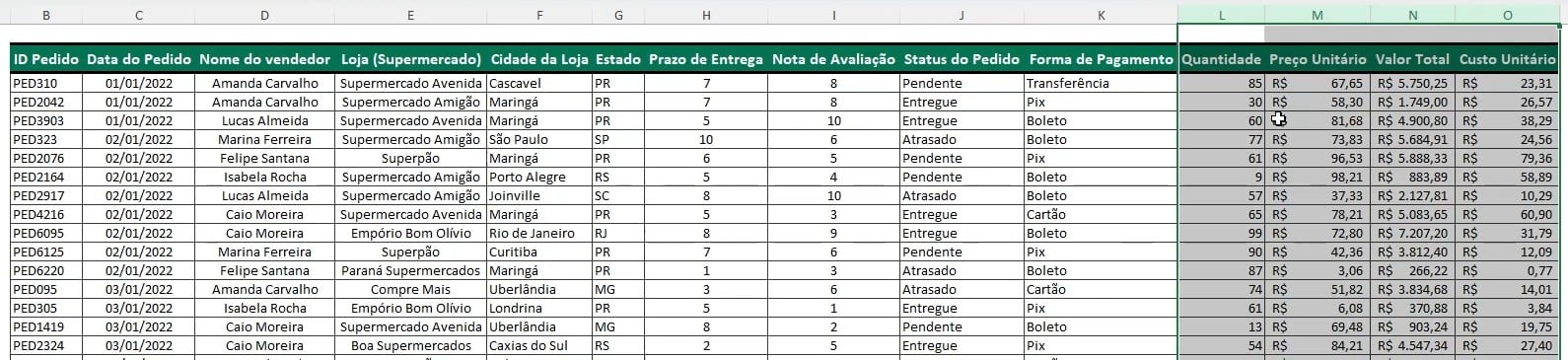 Reorganizando Colunas no Excel