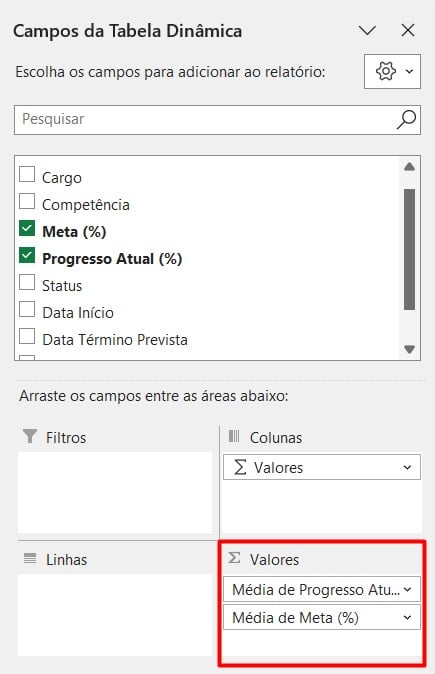 Calculando o Progresso Geral com Tabela Dinâmica no Excel