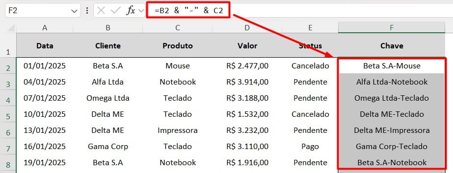 Coluna de Chave no Excel