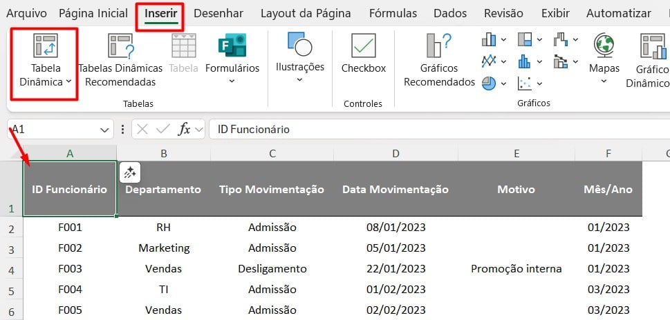 Criando Tabela Dinâmica no Excel