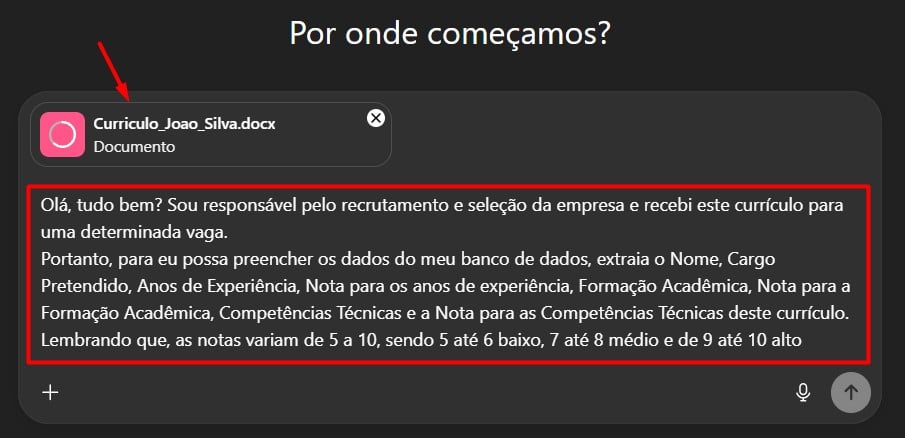 Envio de Currículo de Prompt ao ChatGPT
