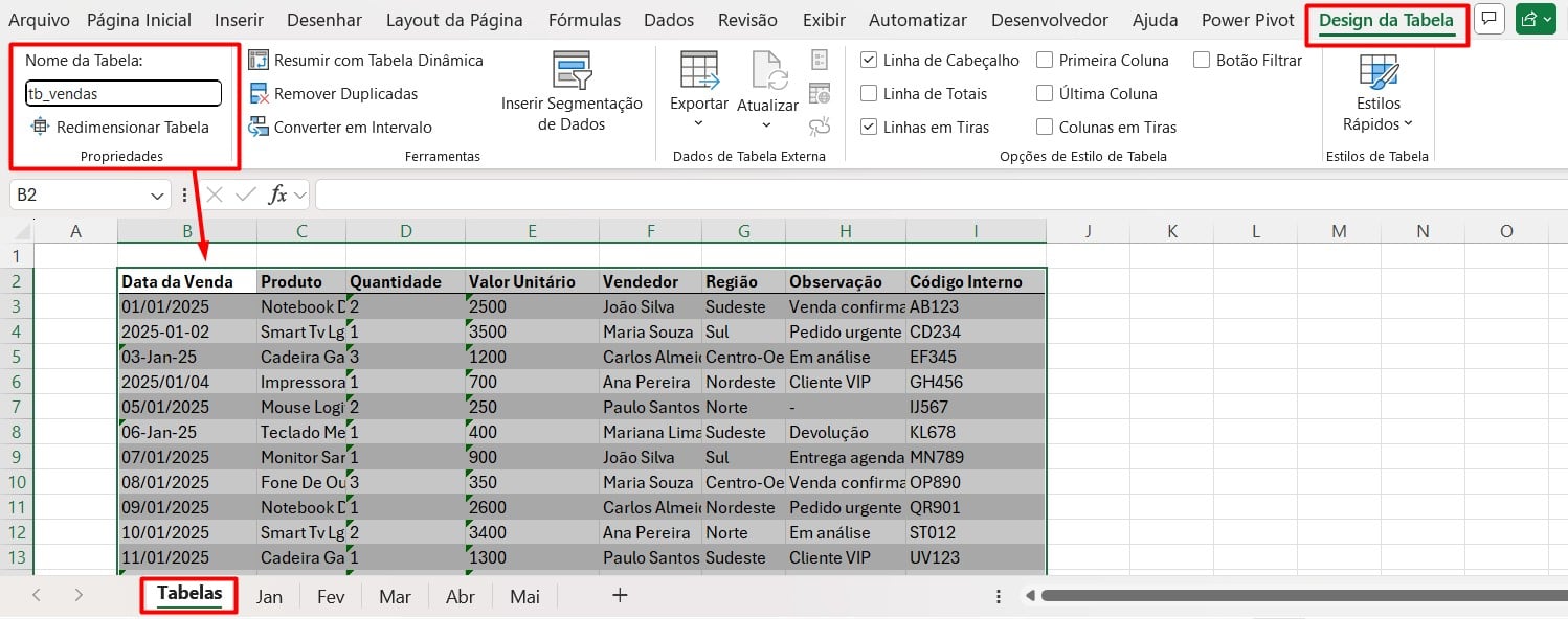 Formatando Dados como Tabela no Excel