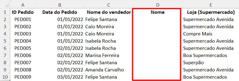 Criando Coluna para Extrair Nomes no Excel