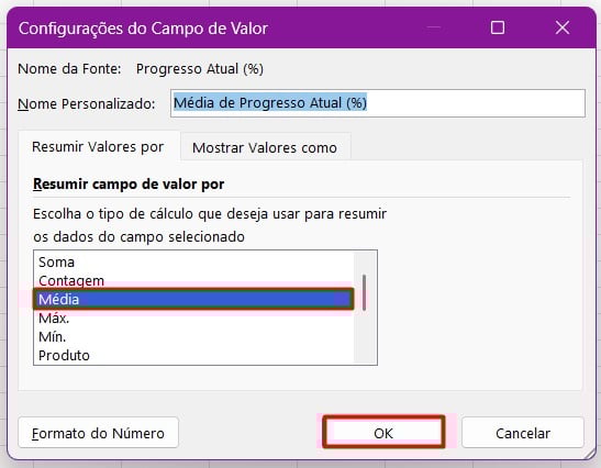 Configurando o Campo Valor na Tabela Dinâmica no Excel