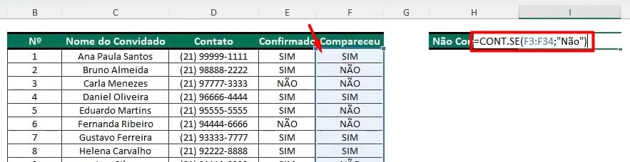 Função CONT.SE no Excel