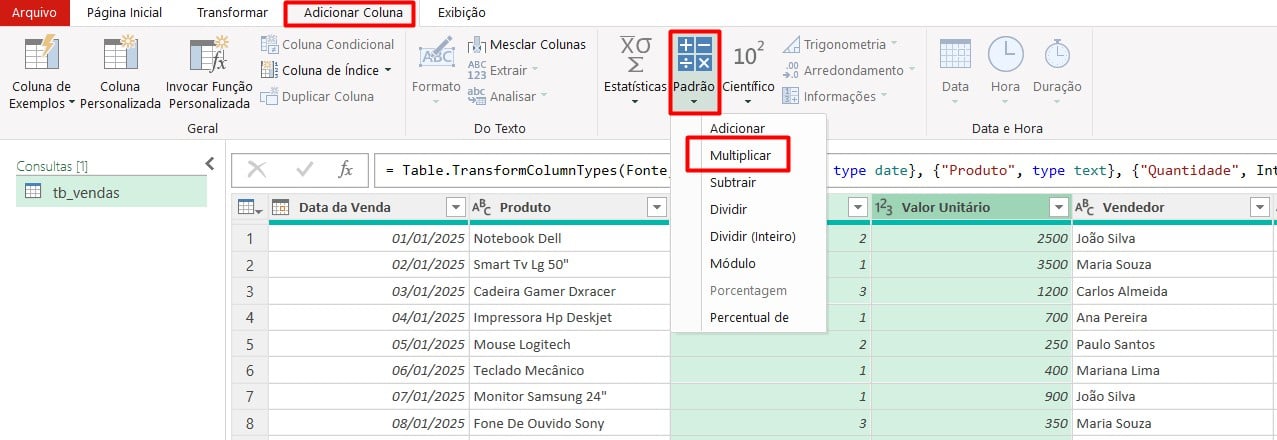 Criando Coluna Calculada no Power Query