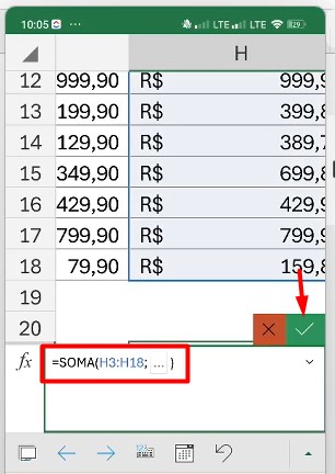 Função SOMA no Excel Mobile