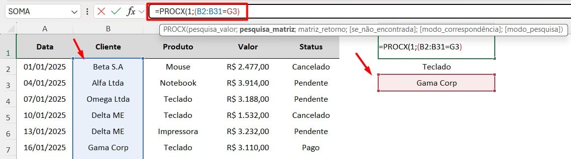 PROCX com Matriz Lógica no Excel