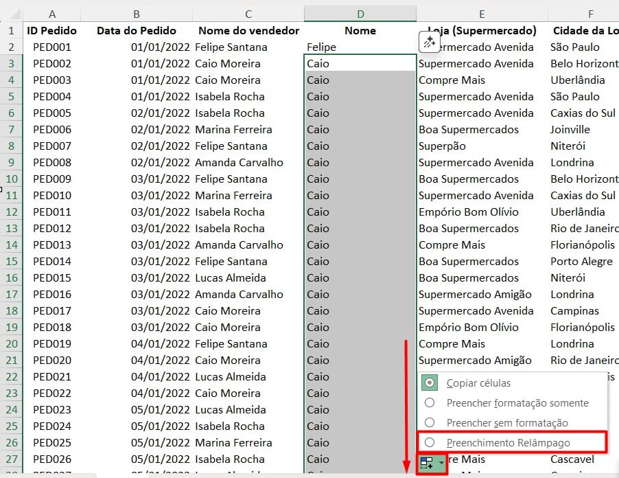 Utilizando o Preenchimento Relâmpago no Excel