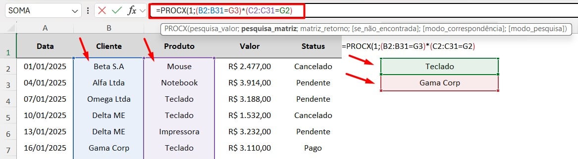 PROCX com Matriz Lógica no Excel