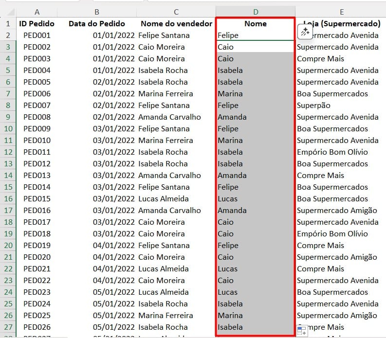 Preenchimento Relâmpago no Excel