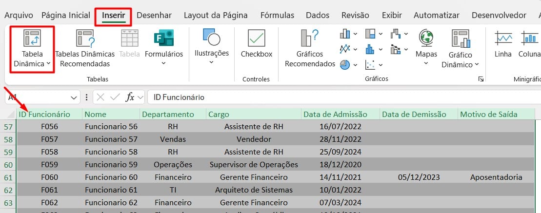 Criando Tabela Dinâmica no Excel