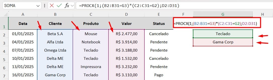 PROCX com Matriz Lógica no Excel