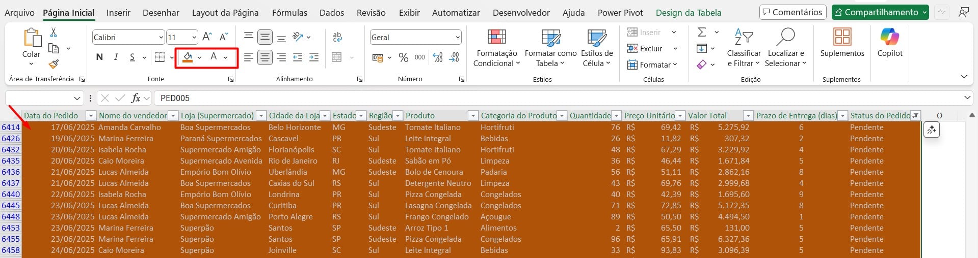 Configurando os Dados Pendentes no Excel