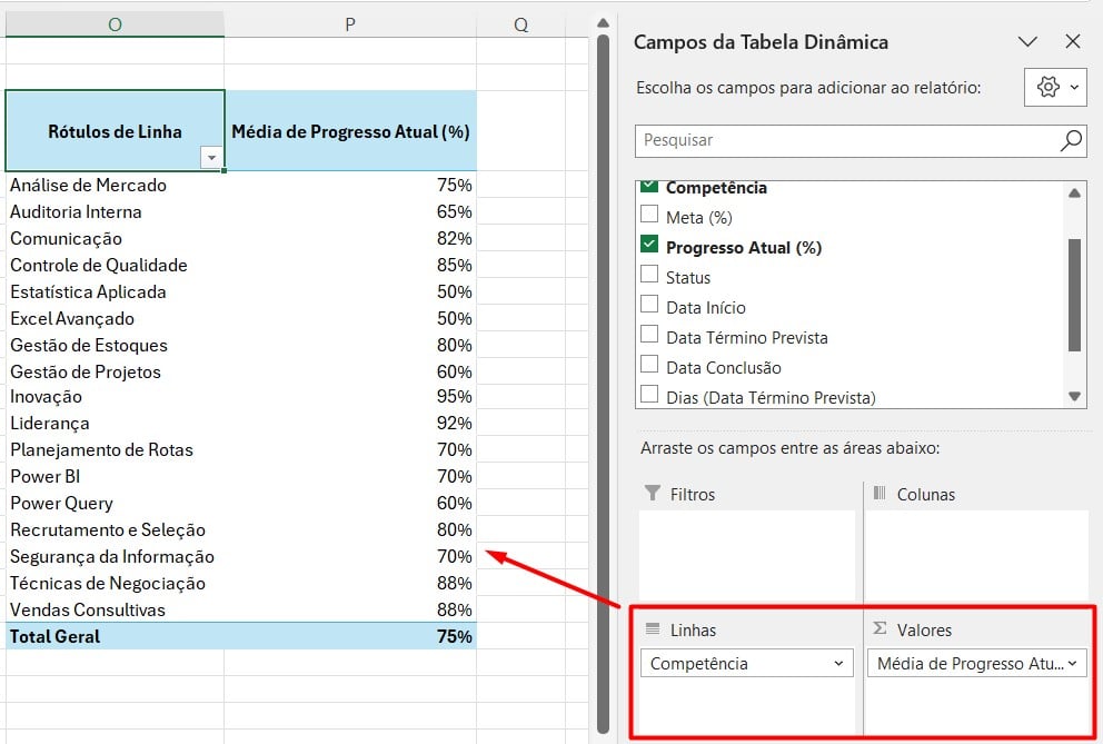 Análise de Competências no Excel