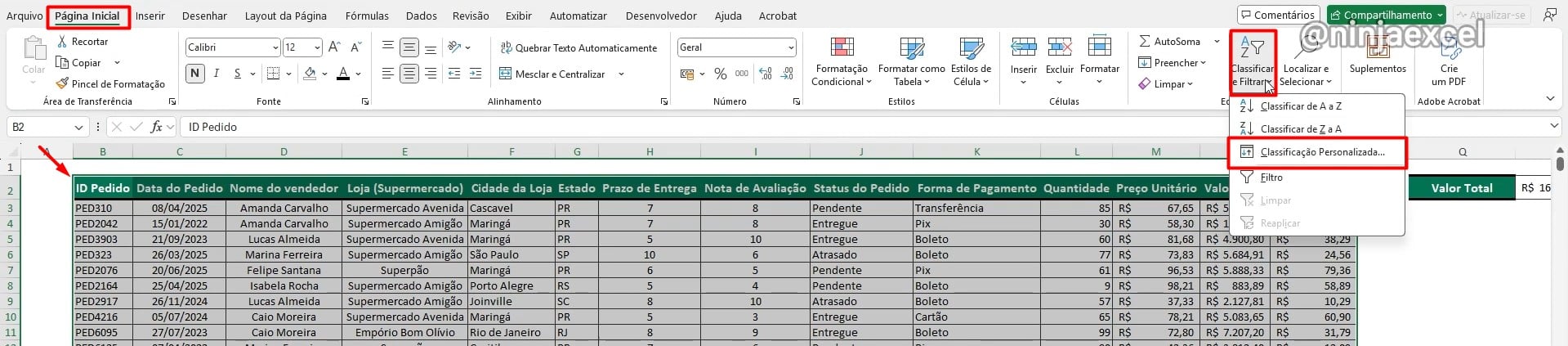Classificação Personalizada no Excel