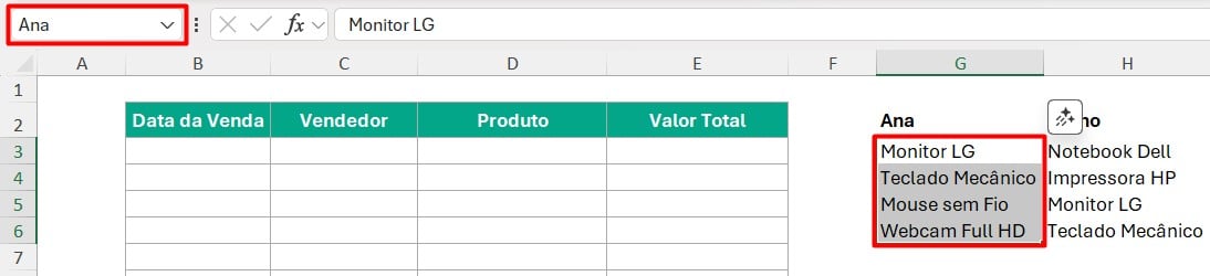 Nomeando as Células no Excel