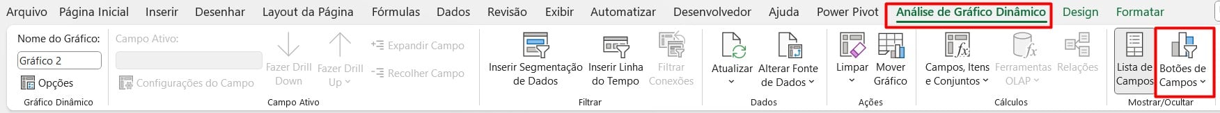 Desabilitando Botões do Gráfico Dinâmico no Excel