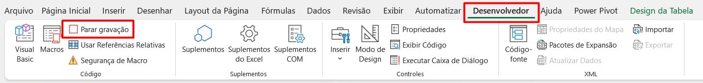 Parando Gravação de Macro no Excel